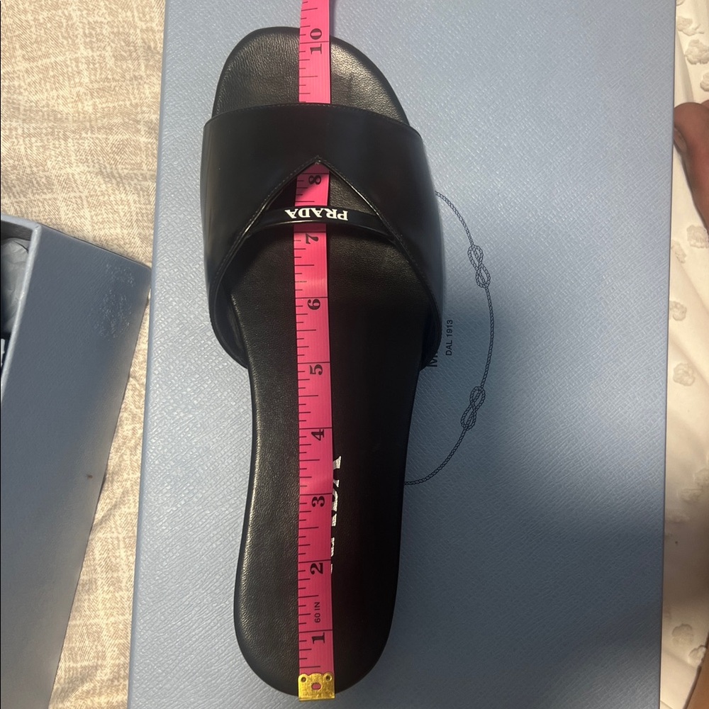 Prada Women's Elegant Black Triangle Logo Slide Sandals-38.5 - Picture 7 of 7